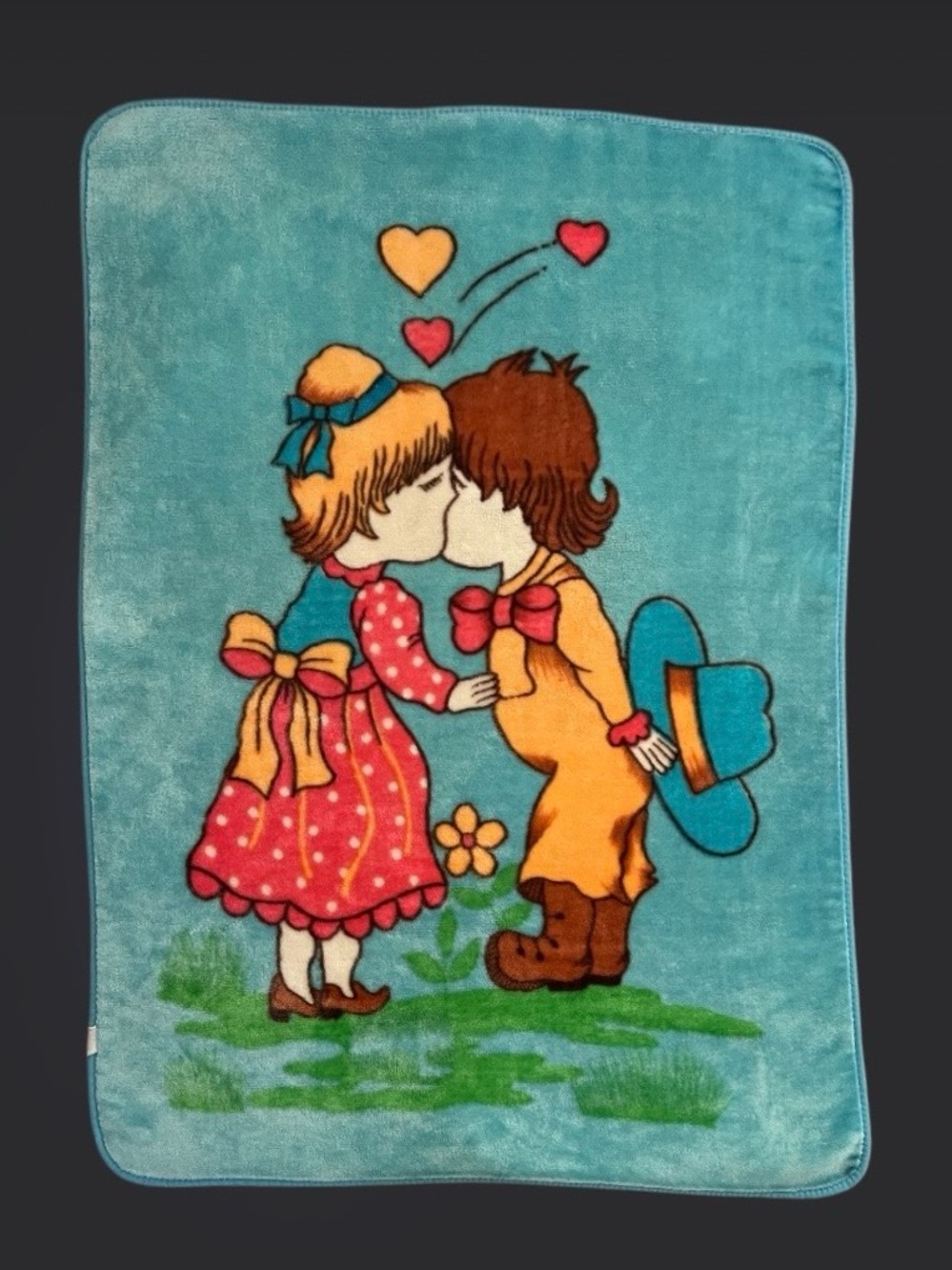 Vintage Valentine’s Kissing Hearts Minky Blanket Boy & Girl 42 X 54” Rare Find!